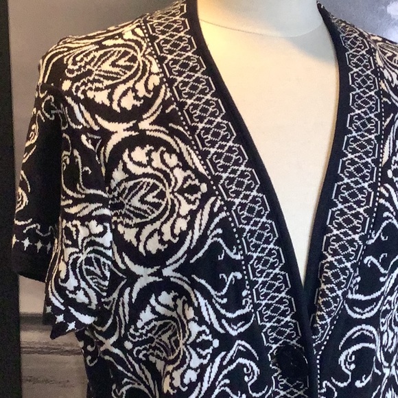 Style & Co Black White Damask Pattern Short Sleeve Sweater Cardigan Vest Sz L - Picture 2 of 11